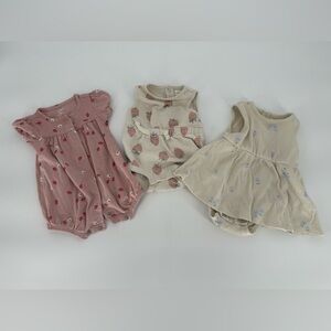 Set of Three Baby Rompers/Dresses in Pink and Beige 0-3 Month Baby Girl Summer